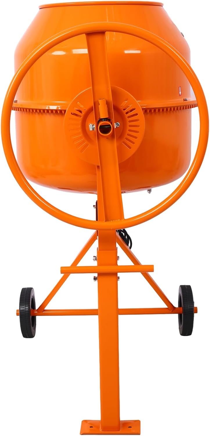 5 CU FT Electric Cement Mixer, Portable Electric Concrete Mixer Machine With Wheel & Stand, 2/3 HP 650W 120V Power Cement Mixer Machine for Stucco Mortar Seeds Fodder, ‎orange
