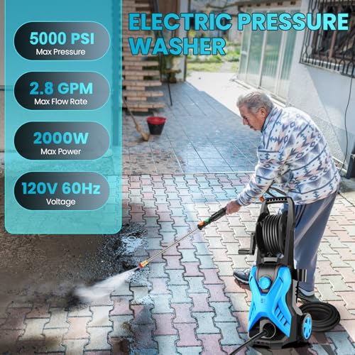 5000 PSI Adjustable Pressure Washer 2.8GPM Electric Power Washer with 33ft Pressure hose, 4 Nozzle and Foam Cannon, Powerwashers for home, Cars, Pressure Setting Range (2500PSI-4500PSI)Green