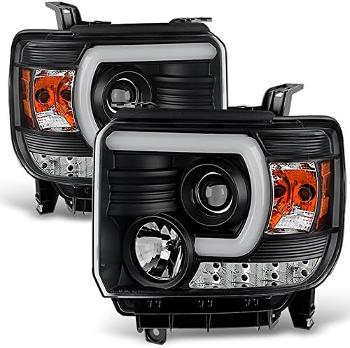 AKKON - For 14-17 GMC Sierra 1500/2500HD/3500HD BLACK C-Shape LED DRL Projector Headlights Pair