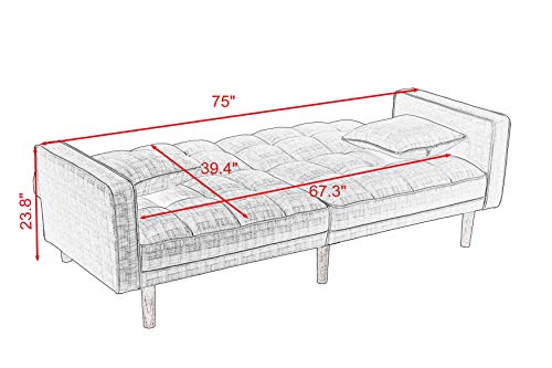 Convertible Futon Sofa Bed, Modern Linen Upholstered Folding Sofa Bed with Two Pillows, 75" Sofa Bed for Living Room Bedroom Apartment Small Space (Light Grey-Sleeper)