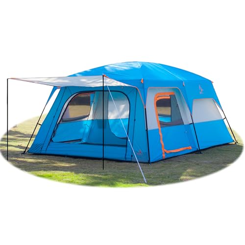 KTT Extra Large Tent 10-12-14 Person(Style-B),Family Cabin Tents,2 Rooms,3 Doors and 3 Windows with Mesh,Straight Wall,Waterproof,Double Layer,Big Tent for Outdoor,Picnic,Camping,Family Gathering