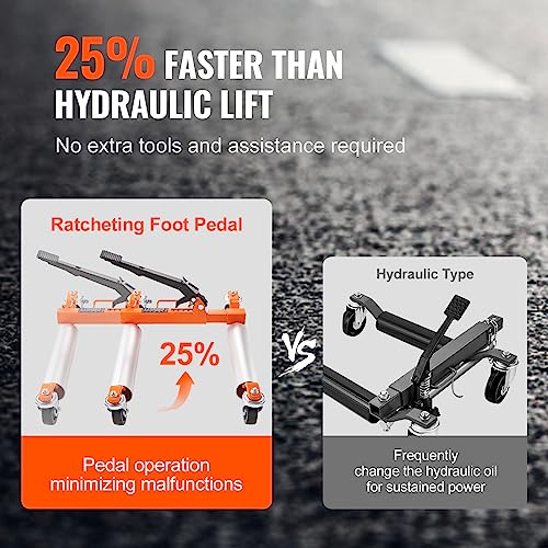 VEVOR Wheel Dolly, 1 Piece Wheel Dolly Car Skate, Heavy Duty Vehicle Positioning with Ratcheting Foot Pedal, Ratchet Type Tire Skate Tire Jack for Car Truck RV Trailer, 1500 LBS
