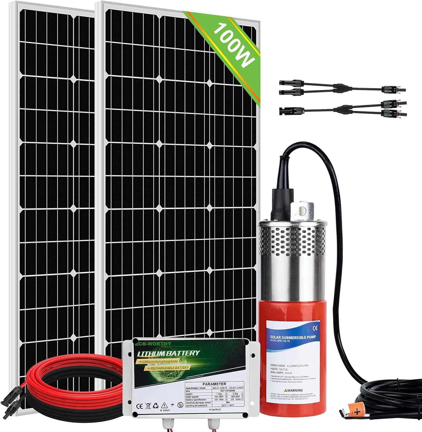 ECO-WORTHY 24V 400W Submersible Solar Well Pump Kit, 3'' Solar Water Pump, 16ft Cable for Off-grid Area Irrigation, Water Supply, Circulation, Garden