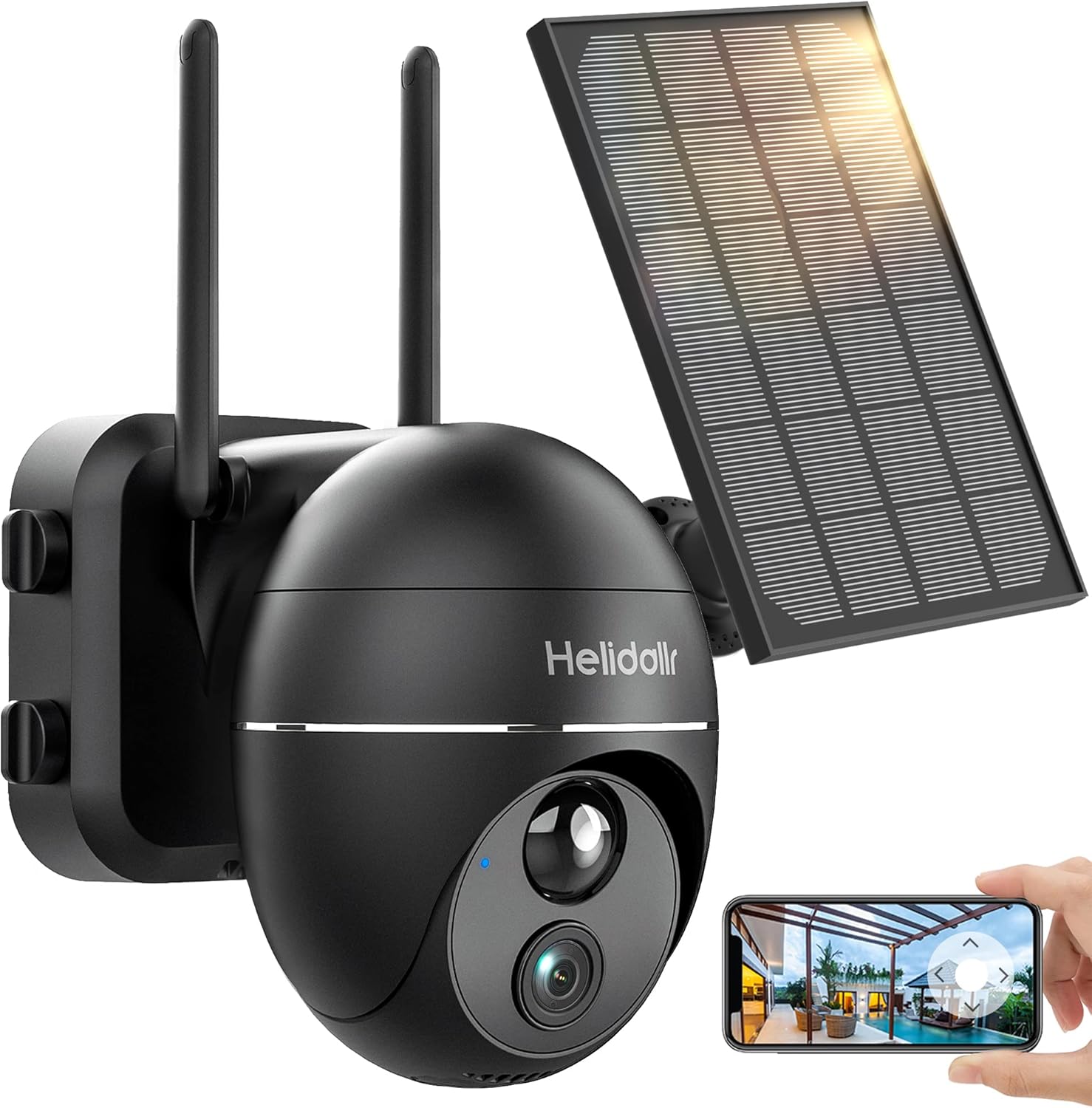 Helidallr Security Camera Outdoor, 1080P WiFi Wireless Outdoor Security Camera with Solar Panel, 15000mAh Rechargeable Security Cameras IP66 Waterproof 355° PTZ Outdoor Camera, AI & PIR Detection