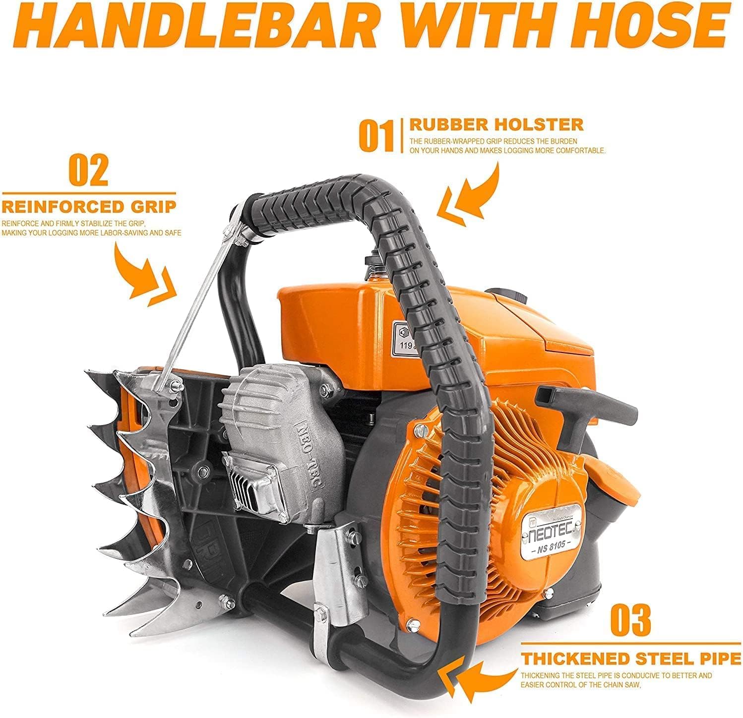 NEO-TEC NS8105 36 inch Gas Chainsaw with Guide Bar Chain,2-Cycle Power Head 105cc Power Chain Saw 4.8KW 6.5HP Gasoline Chainsaws,All Parts Compatible with G070 070 090