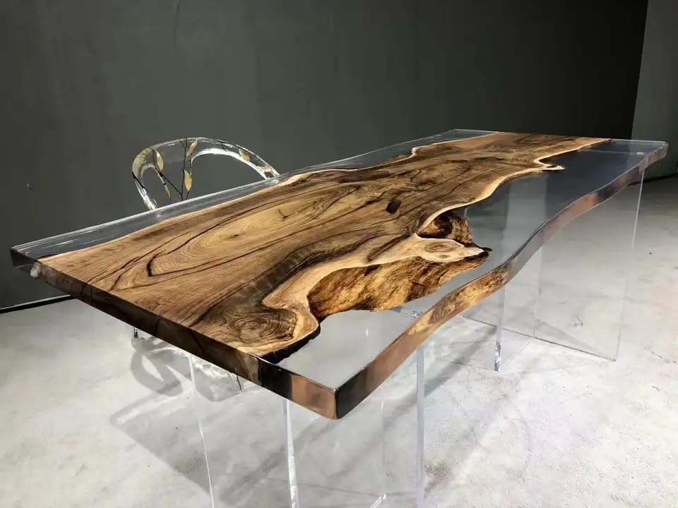 Custom Made Live Edge with Clear Resin Table Epoxy Dining Table Coffee Table End Table Bar Counter Top Living Room Table Wall Art Wooden Table (16.5" Inches Tall, 48 x 24 Inches)