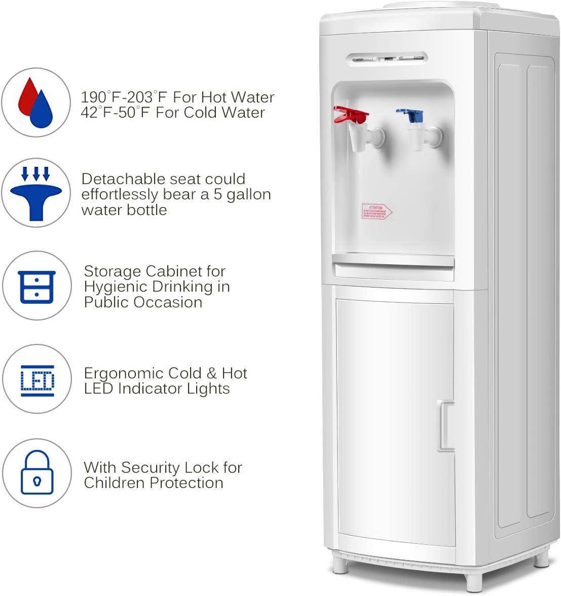 Casart Top Loading Water Cooler Dispenser 5 Gallon with Storage Cabinet,Normal Temperature and Hot Water Bottle Load Electric for Home Office,Living Room Electric Water Dispenser