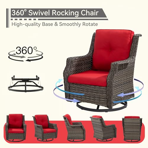 Outdoor Swivel Rocker Patio Chair - 360 Degree Patio Swivel Glider Chair with 3.5" Premium Olefin Fabric Cushions(Mixed Grey/Blue)