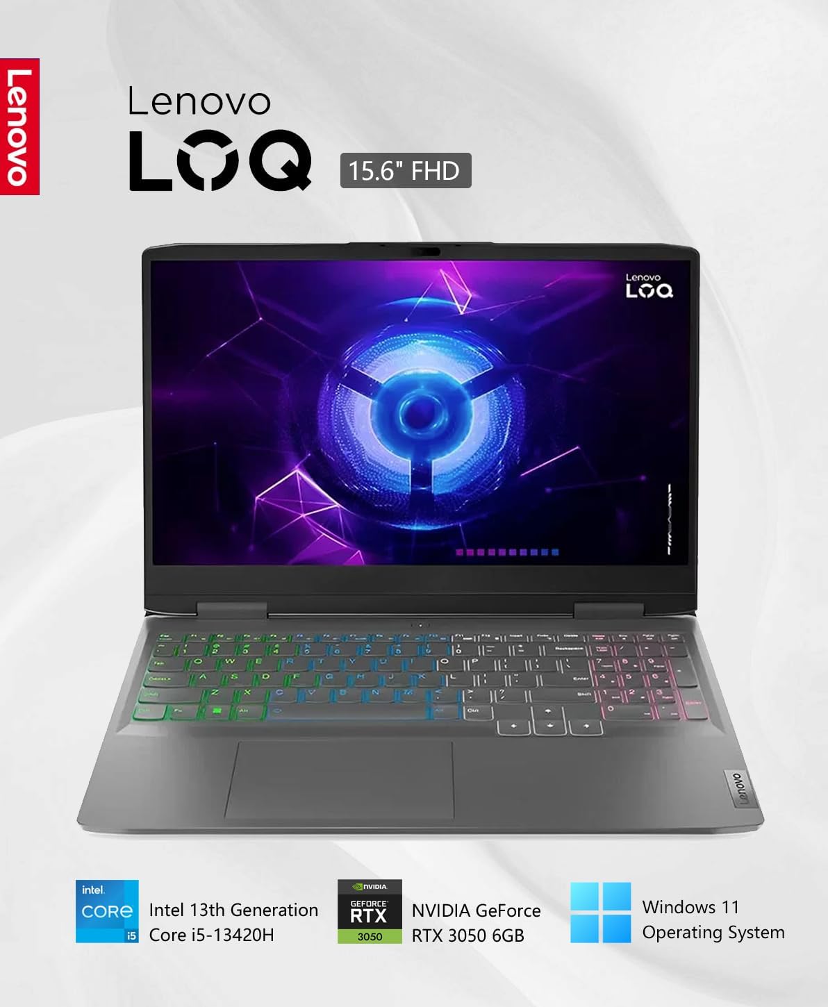 Lenovo LOQ 15.6" Gaming Laptop, 144Hz IPS, Intel Core i5-13420H (4.60GHz), 32GB RAM 2TB Storage, NVIDIA GeForce RTX 3050 Laptop GPU, Backlit KB, Win11, Storm Grey, W/GaLiMu