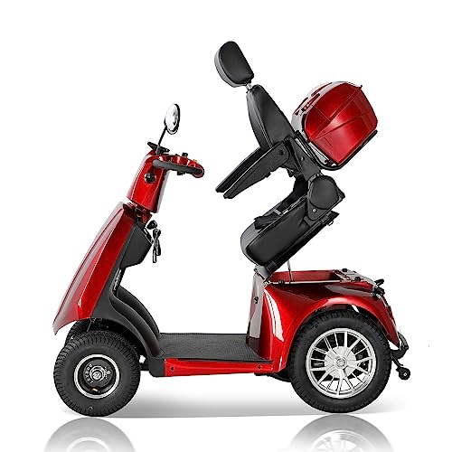 ZVGREEN Heavy Duty 4-Wheels Mobility Scooter for Adults & Seniors, Medical Electric Powered Wheelchair Device 800W, Elderly-Rear LockBox Smart Seat 360 Degree Rotation (Model JXY4D-Red)