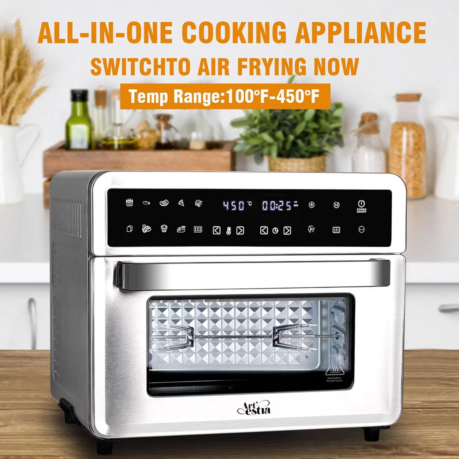 Oven Air Fryer, 26QT Extra Large Toaster Oven Air Fryer Combo With Rotisserie And Dehydrator, Digital Countertop Convection Oven Airfryer Fit 10" Pizza, 7 Accessories,1800W (Digital Countertop)