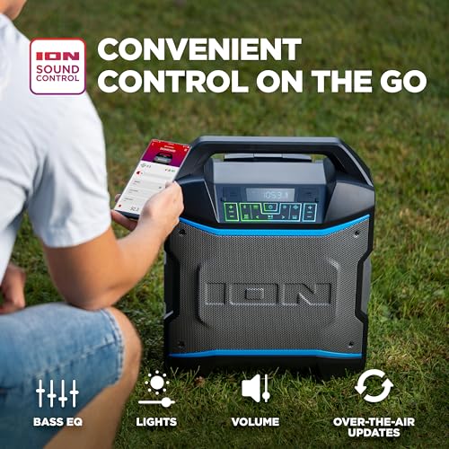 ION Block Rocker - Portable Bluetooth Outdoor Party Speaker with Karaoke Microphone, Battery, 4 Speakers, Radio, USB Port, App, Water-Resistant, 120W