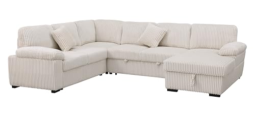 Oversized U-Shaped Sectional Sofa Couch Plush Corduroy Upholstered Modular Deep Seat Sofa&Couch Sectional W/Right Facing Chaise Lounge and 7 Toss Pillows for Home Apartment Living Room Furniture Sets