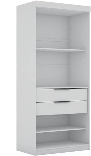 Manhattan Comfort Mulberry Sectional Freestanding Wardrobe Closet with Doors, 4 Drawers and Adjustable Shelves, Stylish and Functional Organizer for Bedroom or Dressing Room, 2 Piece Set, White