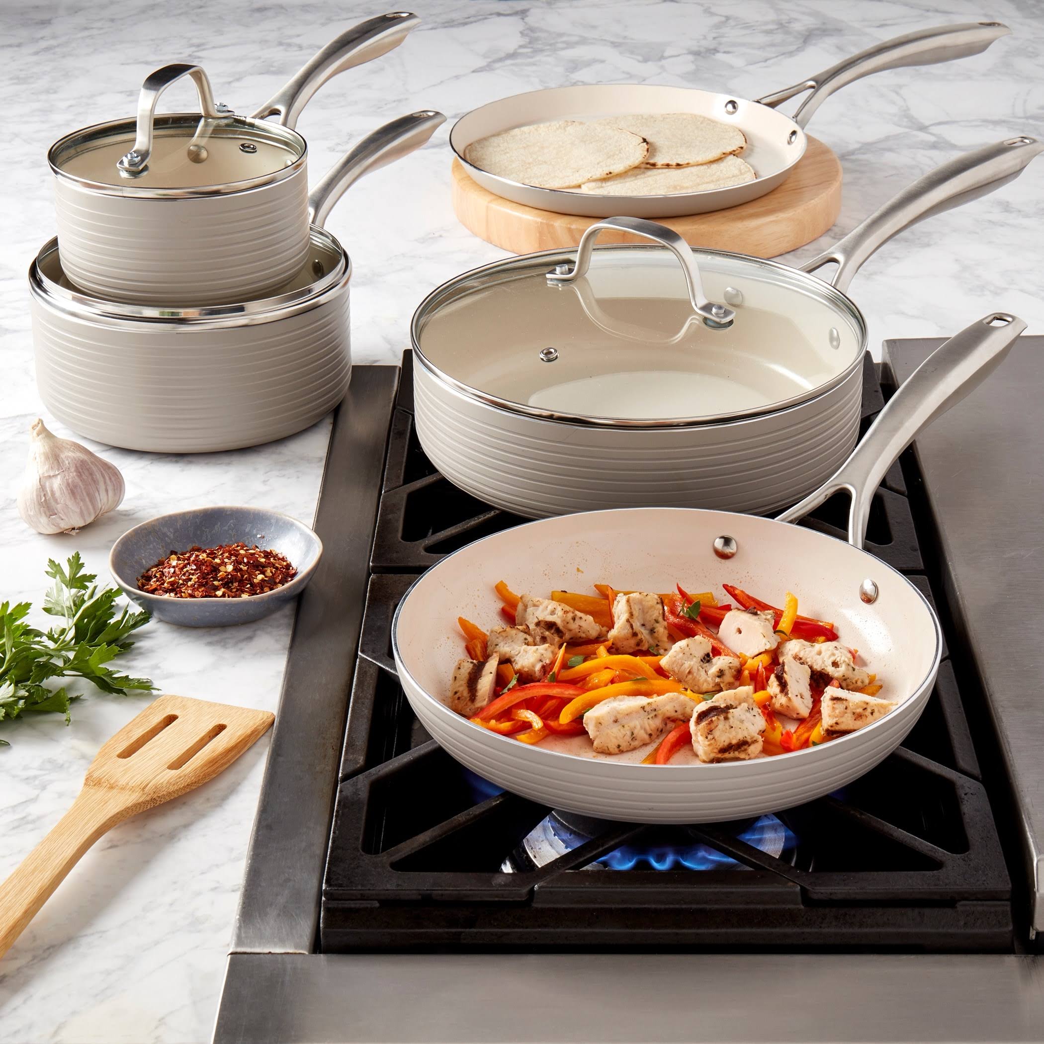 Denmark Monaco 10-Piece Fog Aluminum Non-Stick Cookware Set, Gray