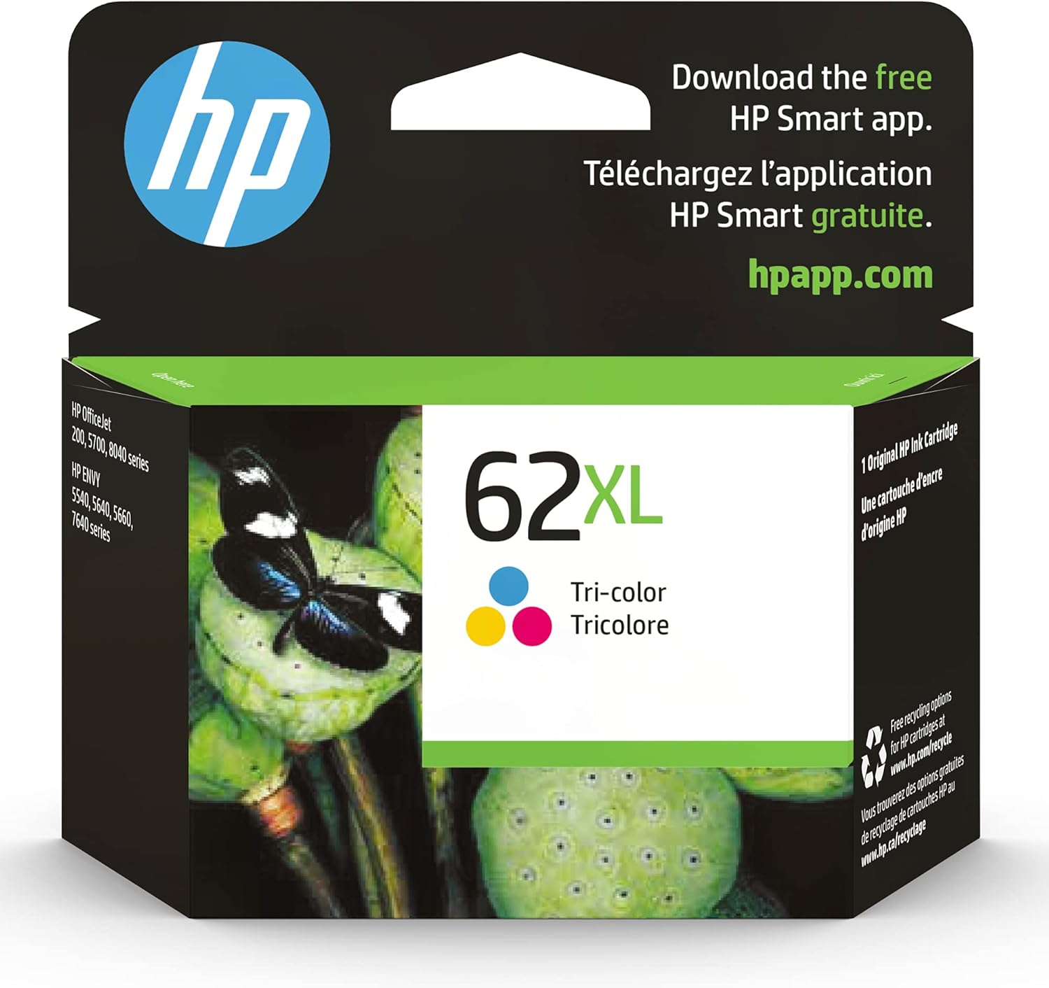 Original HP 62XL Tri-color High-yield Ink | Works with HP ENVY 5540, 5640, 5660, 7640 Series, HP OfficeJet 5740, 8040 Series, HP OfficeJet Mobile 200, 250 Series | Eligible for Instant Ink | C2P07AN Pack of 2