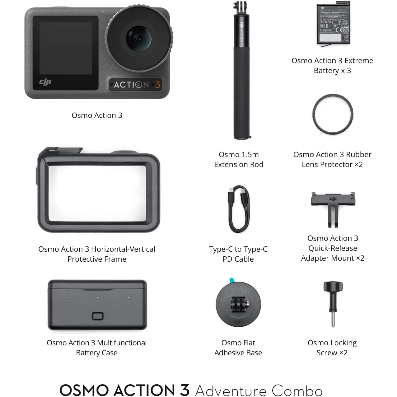 DJI Osmo Action 3 Action Camera - Adventure Combo with 64GB Accessory Bundle