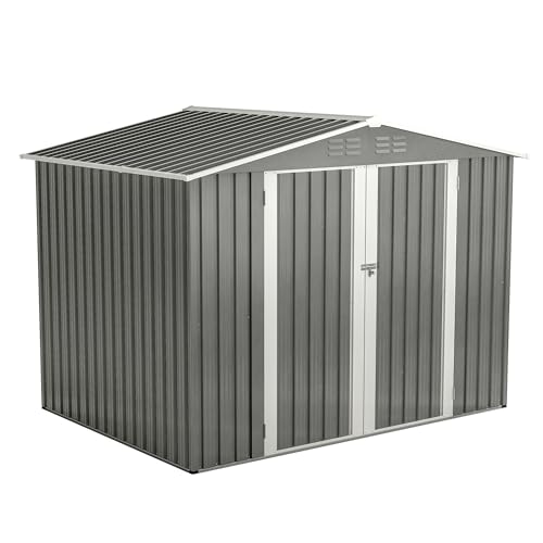 10 x 8 FT Outdoor Storage Shed, Metal Garden Shed with Floor Frame, Large Tool Shed Outdoor Storage with Lockable Sliding Doors & Air Vents, Storage House Waterproof for Backyard, Lawn, Gray
