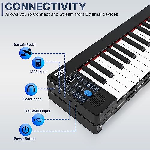 Pyle Electric Keyboard Piano 88 Keys - Portable Foldable Digital Piano Keyboard With Bluetooth, 128 Rhythms/Tones,Semi weighted keys, Sustain Pedal, Piano Bag - for Beginners, Kids,Adult -PKBRD8100