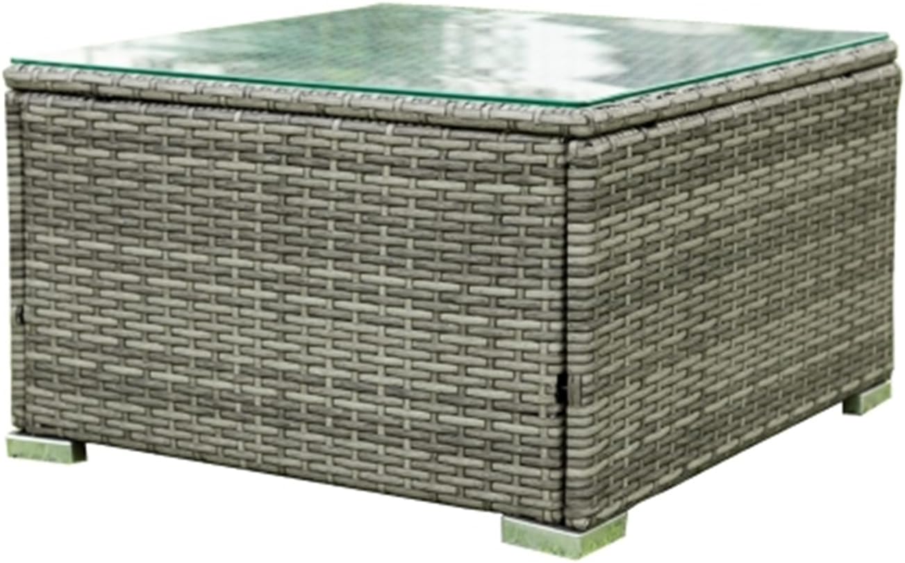 4 Piece Patio Sectional Wicker Rattan Outdoor Furniture Sofa Set with Storage Box - Grey Wicker Creme Cushion