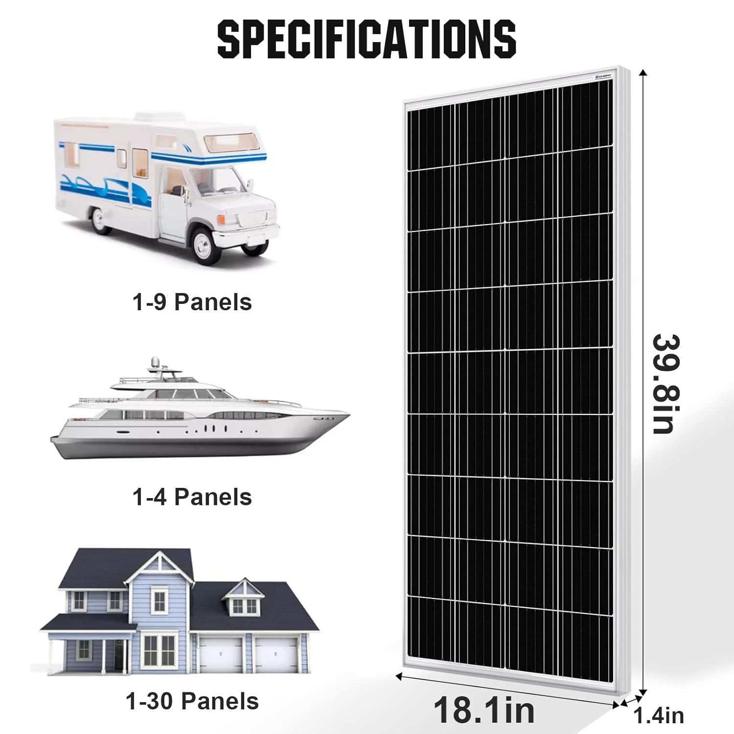 ECO-WORTHY 2pcs 100 Watt Solar Panels 12 Volt Monocrystalline Solar Panel for RV Marine Boat and Other Off-Grid Applications, 2-Pack 100W