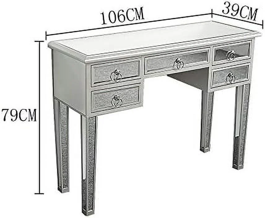 RUNFAYBIU Mirrored Console Sofa Tables with Silver Finish  Mirrored Dressing Table  Mirrored Bedroom Desk  Mirrored Workstation/Vanity Desk for Living Room  Room Study Room Entryway Hallw
