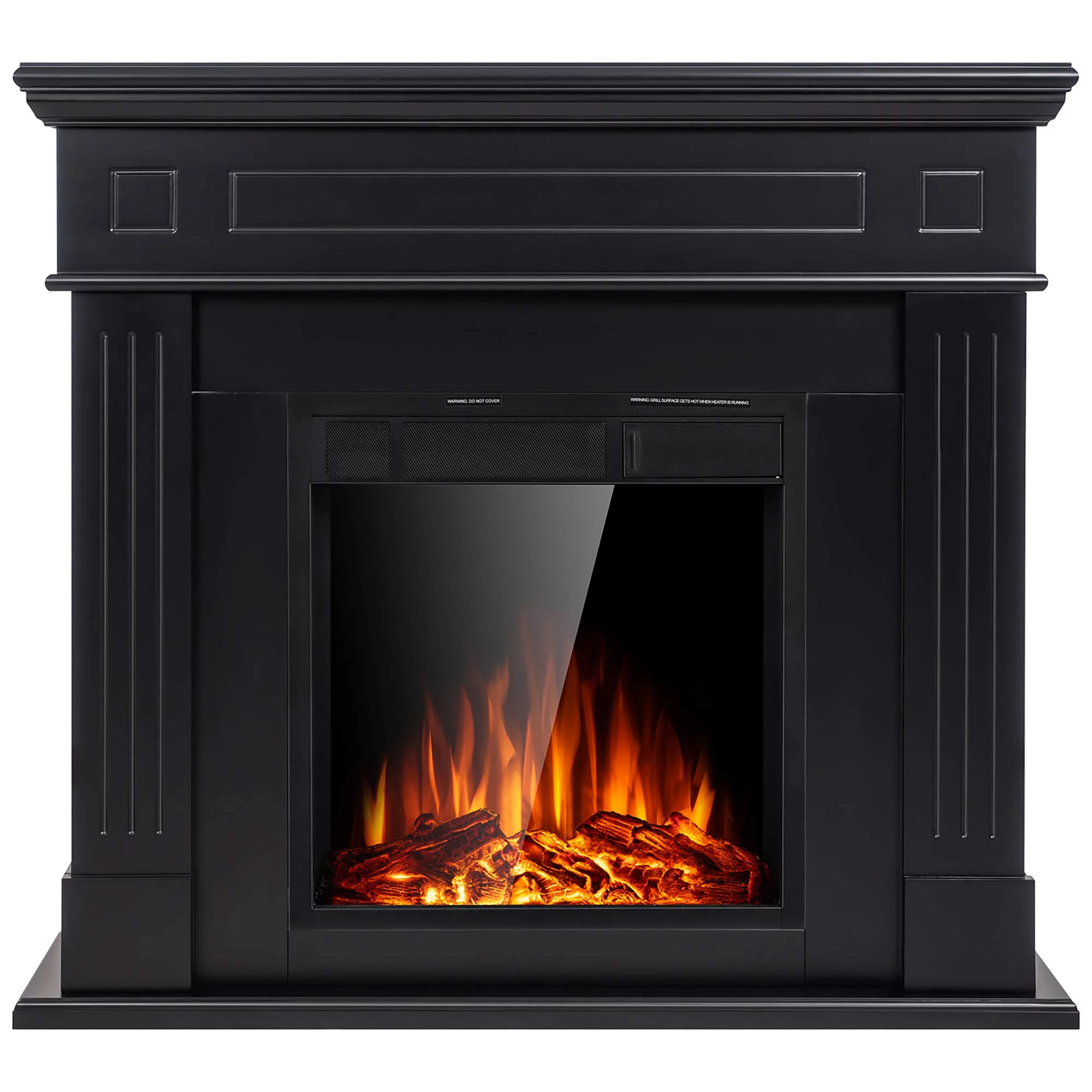 KISSAIR Electric Fireplace Mantel Package Wooden Surround Firebox TV Stand Free Standing Electric Fireplace Heater with Logs, Adjustable Led Flame, Remote Control, 750W-1500W (Black)