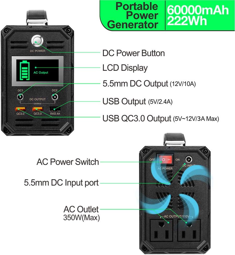 300W Solar Generator, FlashFish 60000mAh Portable Power Station Camping Potable Generator, CPAP Battery Recharged by Solar Panel/Wall Outlet/Car, 110V AC Out/ DC 12V /QC USB Ports for CPAP Camp Travel