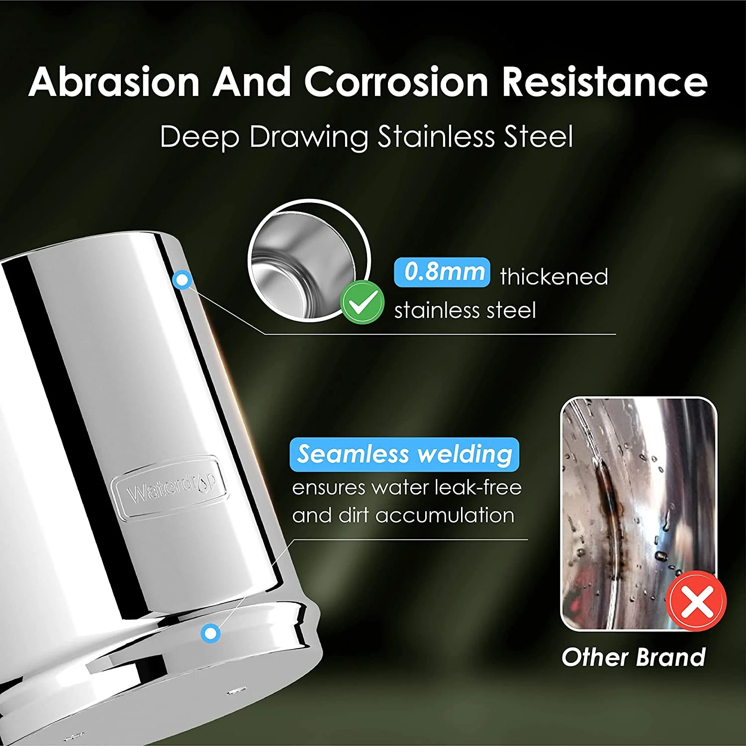 Waterdrop WD-TK-FS Gravity-fed Water Filter System, 2.25-gallon Stainless-steel System, with 4 Filters, Metal Water Level Spigot and Stand, Reduces up to 98.95% of chlorine&Bad Taste-King Tank Series