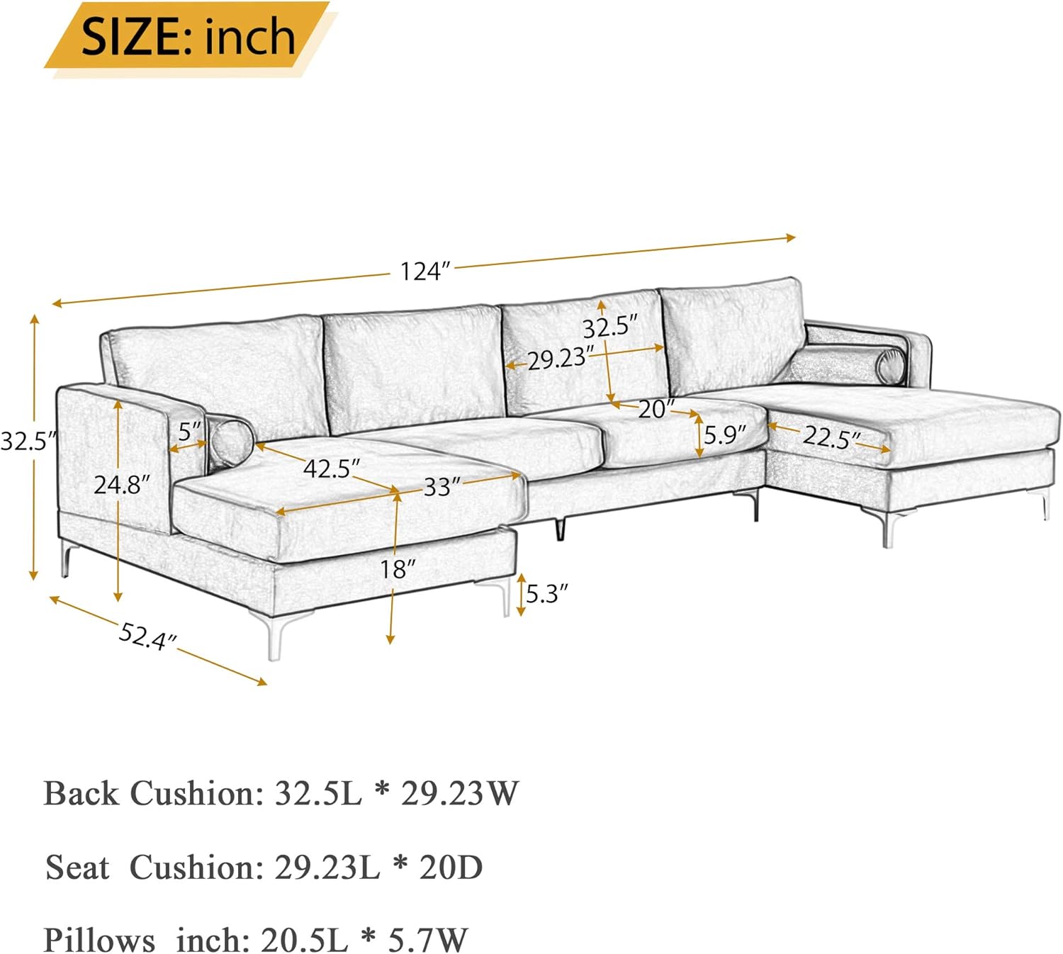 Harper&Bright Designs Sectional Sofa Set, Living Room Furniture Sofa Set, Modern Elegant Velvet Upholstered Couch with 2 Pillows (Purple)