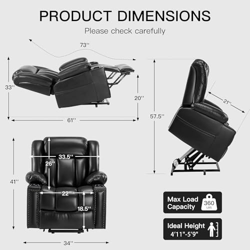 Small Dual Motor Power Lift Chairs Recliners for Elderly with Heat and Massage, Infinite Position Adjustable Lift Chair, Breathable Leather, USB Port, Side Pockets (Black)