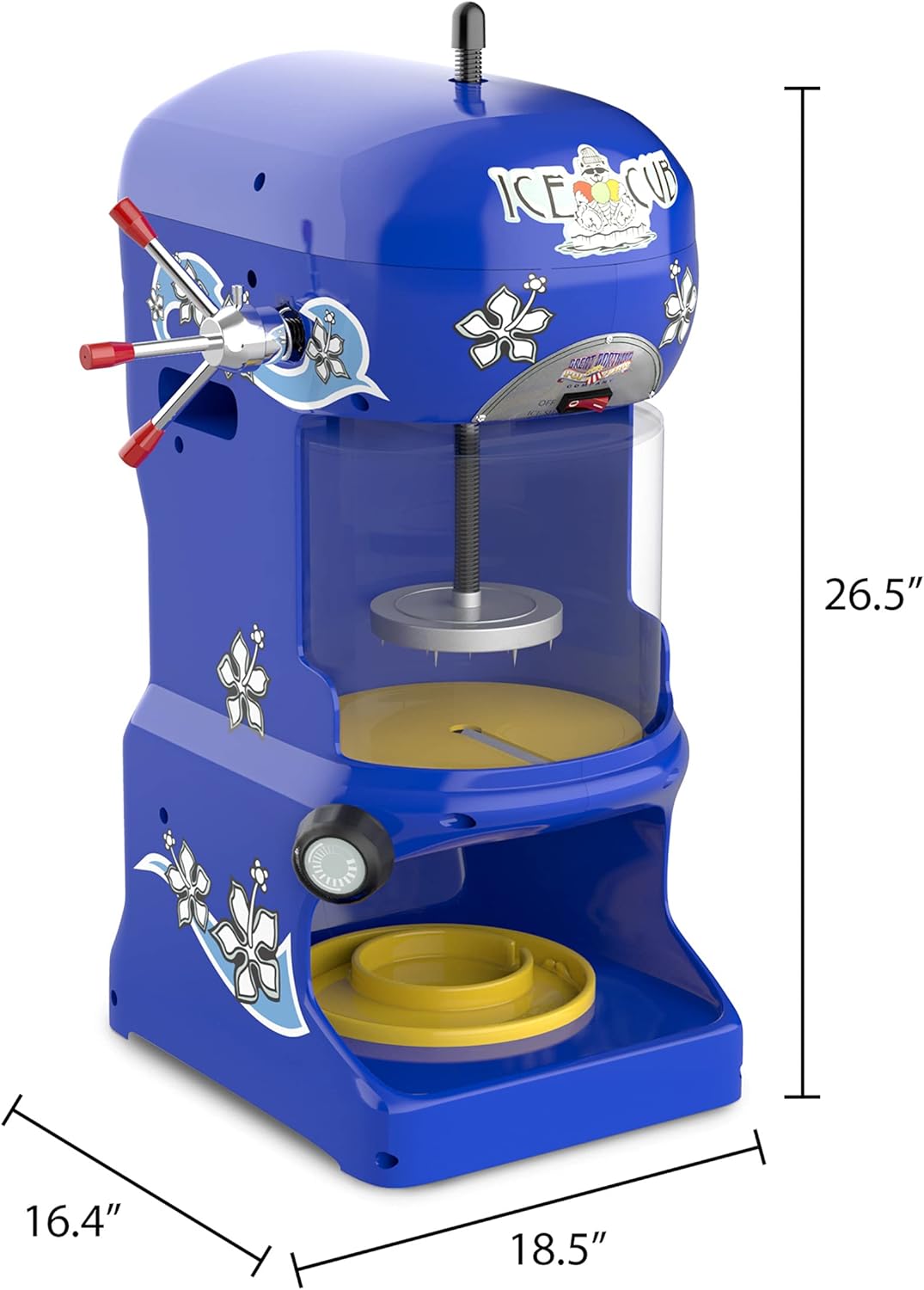 Ice Cub Shaved Ice Machine - Powerful Crushed Ice Maker and Snow Cone Machine for Parties, Concessions, or Events by Great Northern Popcorn (Blue)