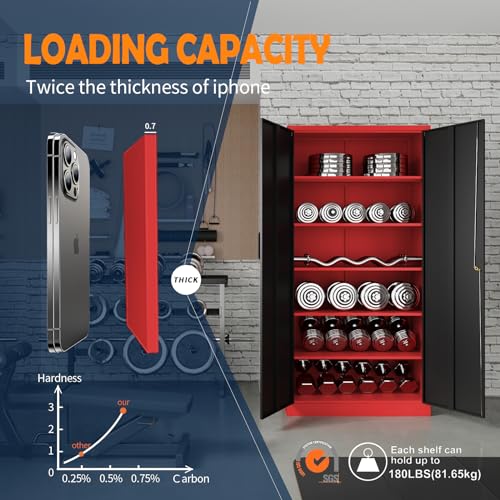 Yizosh Metal Garage Storage Cabinet with 2 Doors and 5 Adjustable Shelves - 71" Steel Lockable File Cabinet,Locking Tool Cabinets for Office,Home,Garage,Gym,School (Gray White)