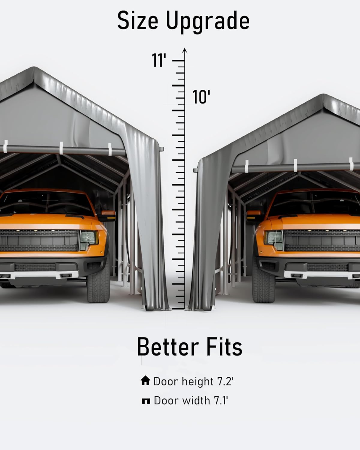 Carport 10'x20' Portable Garage, Reinforced Steel Poles, Heavy Duty Carport Canopy, 4 Roll-up Doors & 4 Mesh Windows, for Pickup, Boat, and Equipment, Gray