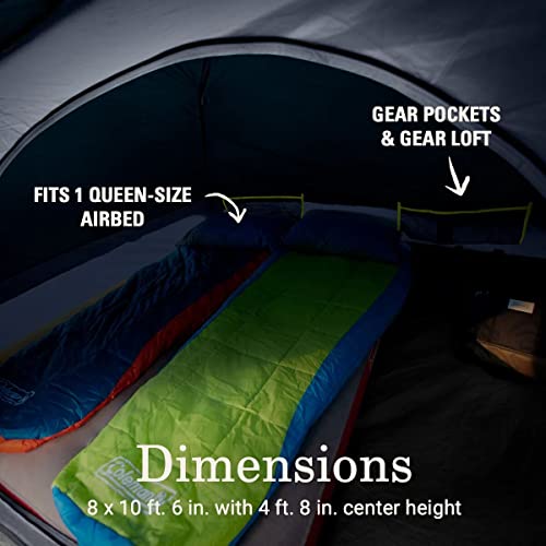 Coleman Skydome Camping Tent with Dark Room Technology and Screened Porch, Weatherproof 4/6 Person Tent Blocks 90% of Sunlight, Sets Up in 5 Minutes, and includes Extra Storage/Sleeping Place