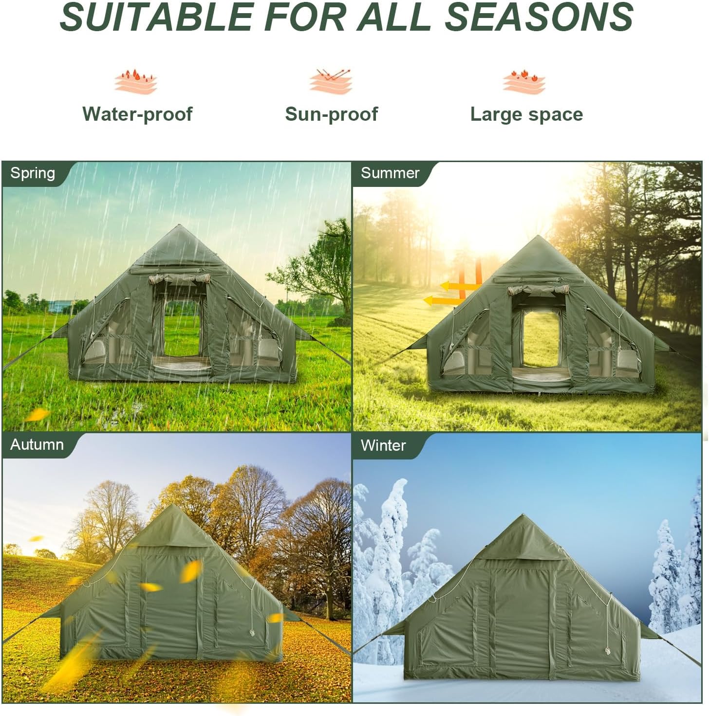 Inflatable Camping Tent with Pump and Stove Jack, 4-6 Person Inflatable Tent for Camping, Easy Setup Waterproof Inflatable House Tent with Mosquito Screen