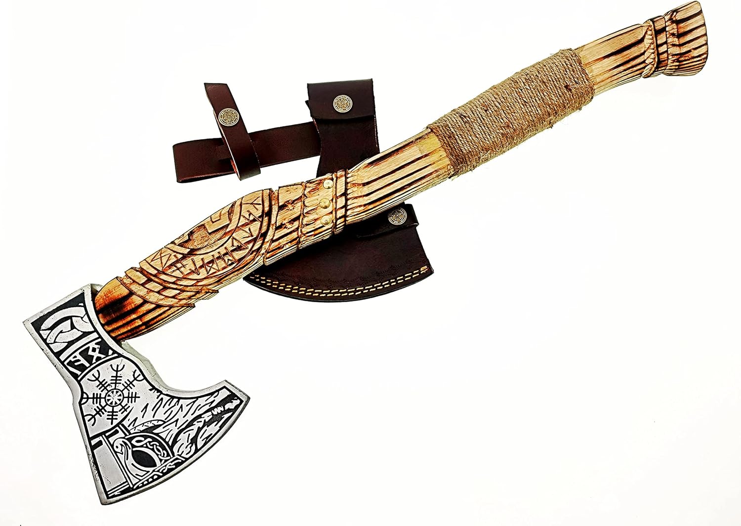 AX-7000 Custom Gift Forged Carbon Steel Viking Axe with Rose Wood Shaft, Viking Bearded Camping Axe