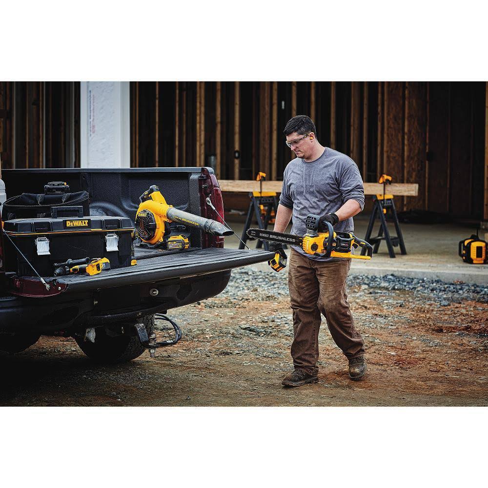 DeWalt 16 in. 60V Max Cordless FLEXVOLT Brushless Chainsaw with (1) 3.0Ah Battery u0026 Charger with Bonus Handheld Blower