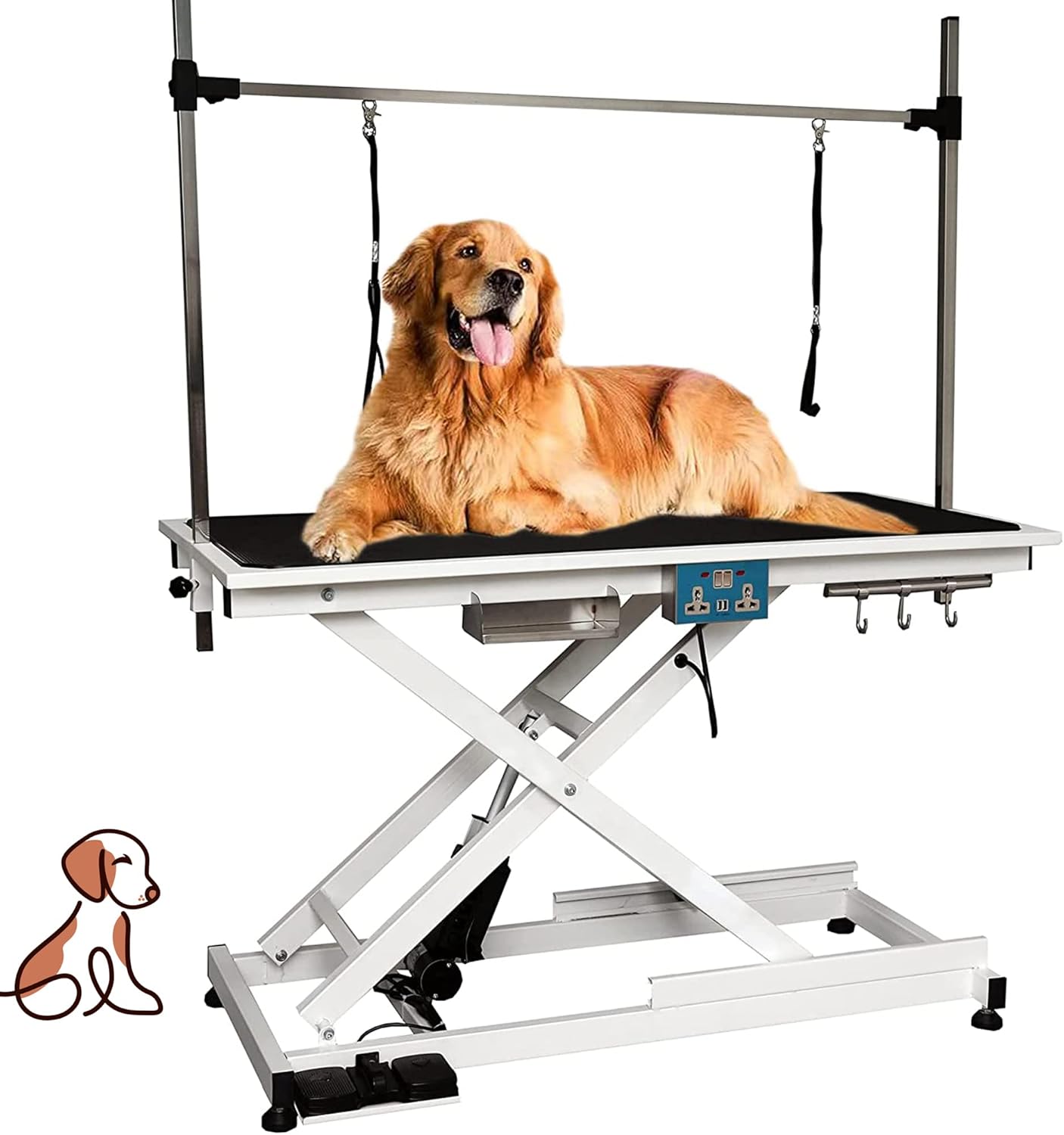Heavy Duty Electric Lifting Pet Dog Grooming Table for Large Dogs with Overhead Arm, Anti-Skid Rubber Desktop and Powerful Motor, 50''/Black