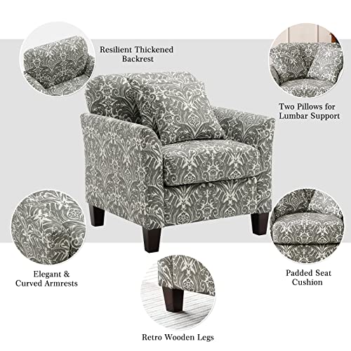 HULALA HOME Floral Accent Chair Comfy Upholstered Armchair with Removable Cushions & 2 Pillows, Fabric Sofa Chair for Living Room Bedroom Office (Indigo, 2PCS)