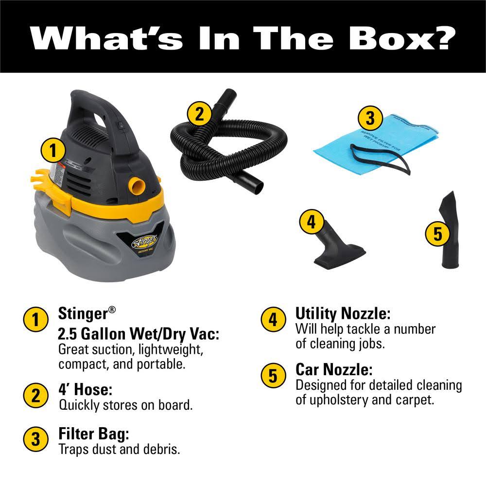 Stinger 2.5 Gallon Wet/Dry Vacuum