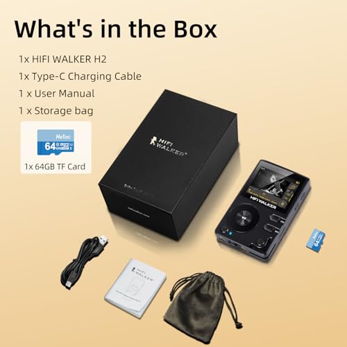 H2 Touch Hi Res MP3 Player with Bluetooth, 2.4" HD Touch Screen, Digital Audio Player, DSD Lossless FLAC Player, Bluetooth Music Player with 64GB Memory Card, Support Up to 512GB