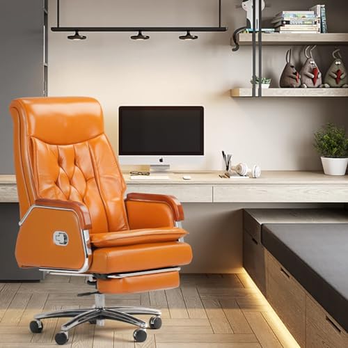 Kinnls Cameron Massage Chair, Big and Tall Office Chair 500lbs Genuine Leather High Back Heavy Duty Executive Desk Chair Fully Reclining Chair for Long Hours (Cowhide Leather-Black)