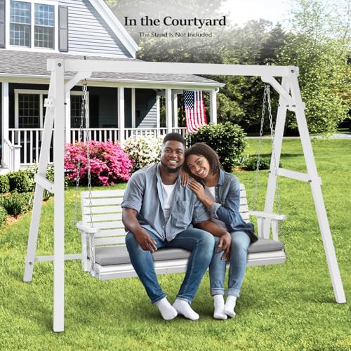 VINGLI Heavy Duty 880 LBS Patio Wooden Porch Swing Outdoor with Extra Cushion, Farmhouse Hanging Bench Tree Swing with Adjustable Chains for Yard | Garden | Lawn | Balcony (5 FT, Rustic)