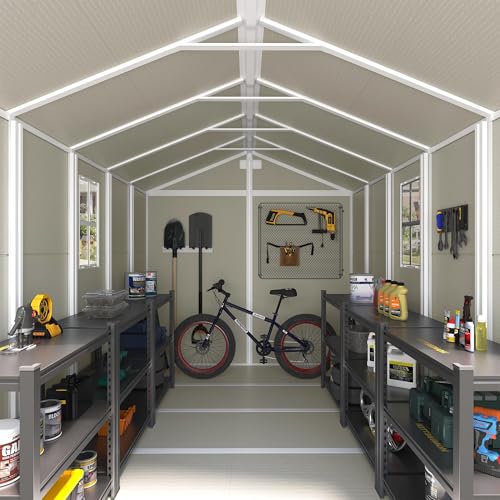 UDPATIO Outdoor Storage Shed 6 x 6 FT, Resin Garden Sheds with Floor Plastic Patio Outdoor Storage Shed with Lockable Door for Tool, Bike, Garbage Gray White