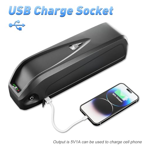 48V Lithium Battery, 10Ah/13Ah Electric Bike Battery, Suitable for Most 0-1500w E-Bikes Used for Replacement Batteries, EBike Battery with USB Charging Socket, with Base and Charger (13Ah-HLDC)
