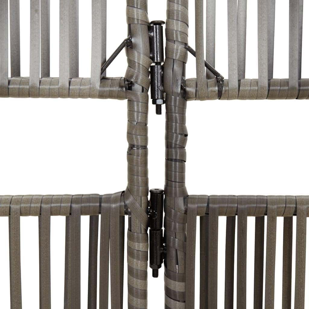 ** vidaXL Room Divider 4 Panels - Gray Poly Rattan Garden Screen - Privacy Partition - 77.2" x 70.9" - Indoor/Outdoor Use - Modern Line Weaving Design - Powder-Coated Steel Frame