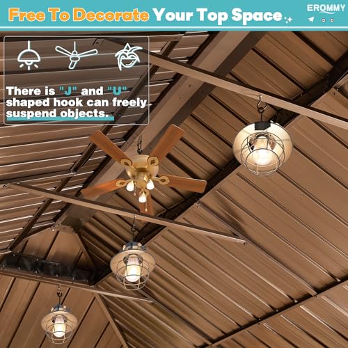 EROMMY 14'x20' Hardtop Gazebo Double Roof Galvanized Steel Canopy Outdoor Aluminum Frame Permanent Metal Pavilion with Netting and Curtains for Patio Backyard Deck and Lawns