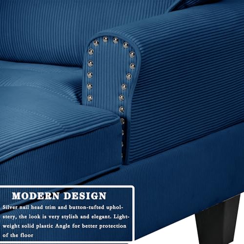 63" Sleeper Chaise Lounge Indoor，2 in1 Modern Corduroy Fabric Upholstered Recliner Sofa Bed with Adjustable backrest & Storage Space for Bedroom, Living Room，Office (Blue Corduroy)