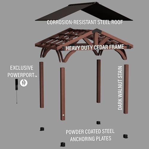 Backyard Discovery Norwood 16 ft. x 12 ft. Cedar Wood Gazebo,Thermal Insulated Steel Roof, Durable, Supports Snow Loads and Wind Speed, Rot Resistant, Backyard, Deck, Garden, Patio Light Brown
